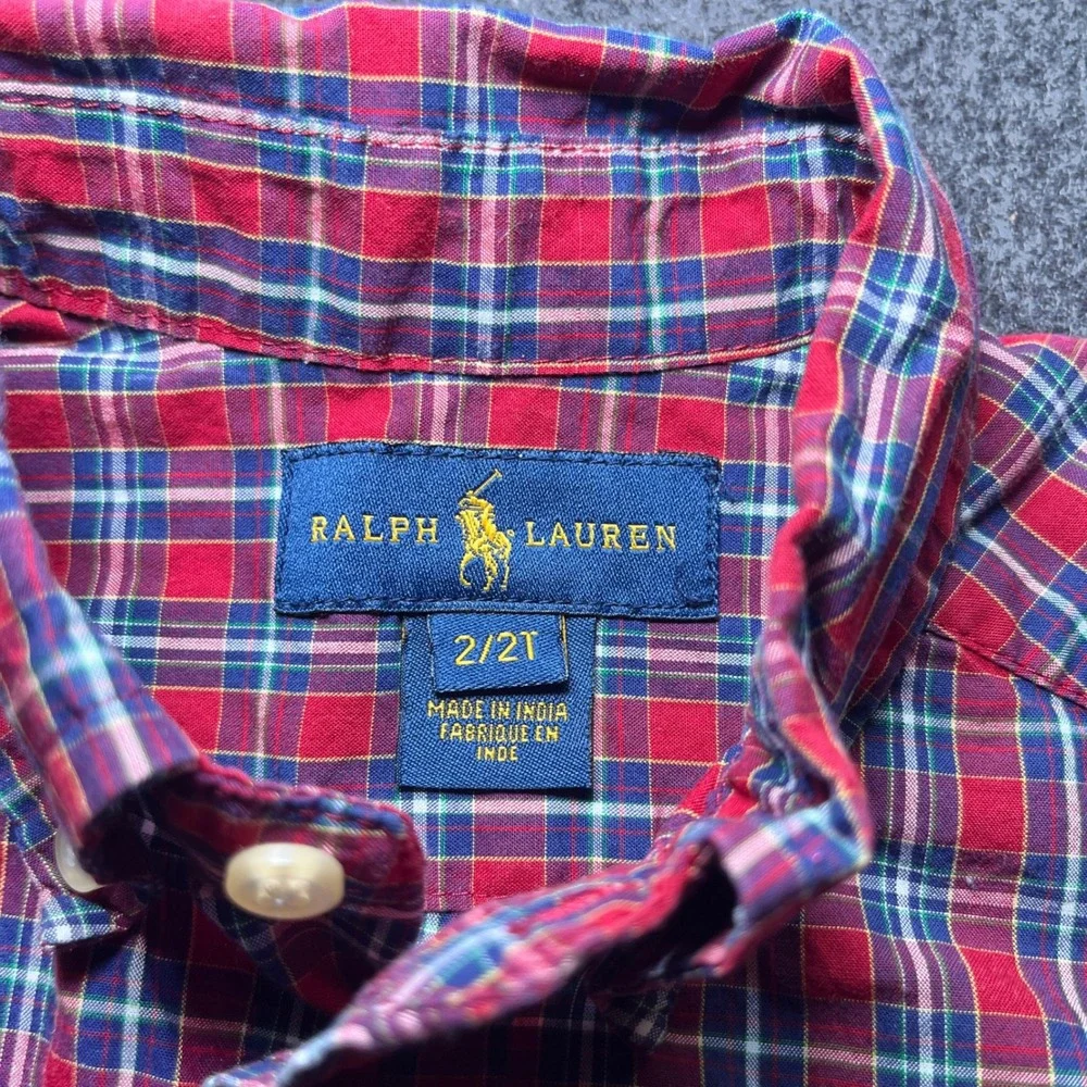 Ralph Lauren Button Down Shirt Toddler 2T Red Plaid‎ Long Sleeve Polo